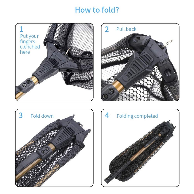 YVLEEN Folding Fishing Net - Foldable Fish Landing Net Robust Aluminum Telescopic Pole Handle and Nylon Mesh 16inch Hoop Size - Image 3